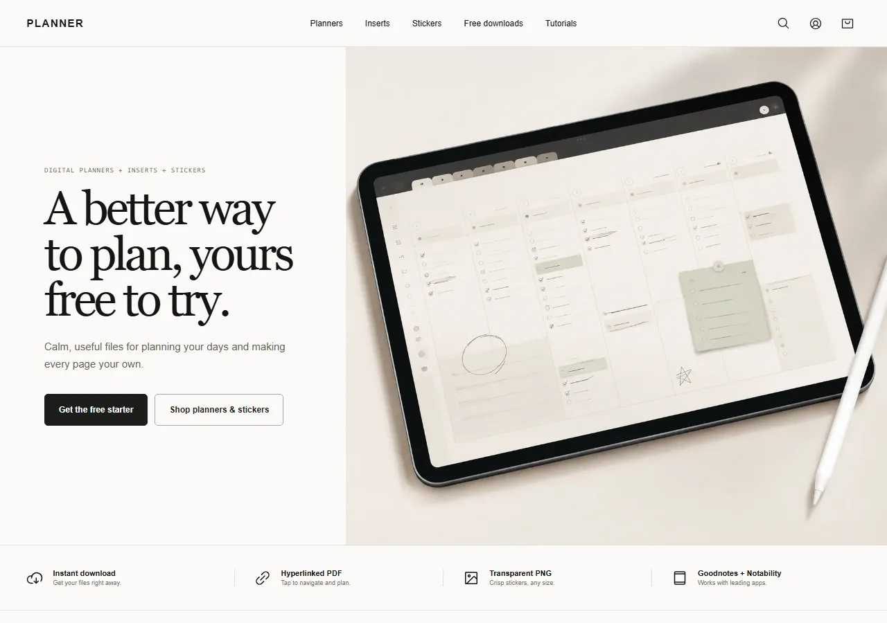 デジタル手帳とプランニング用の素材を紹介する Planner のサイト。